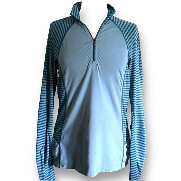 Columbia Womens Saturday Trail Omni-Wick Base Layer Shirt Sz Small Blue Stripe - Picture 2 of 7